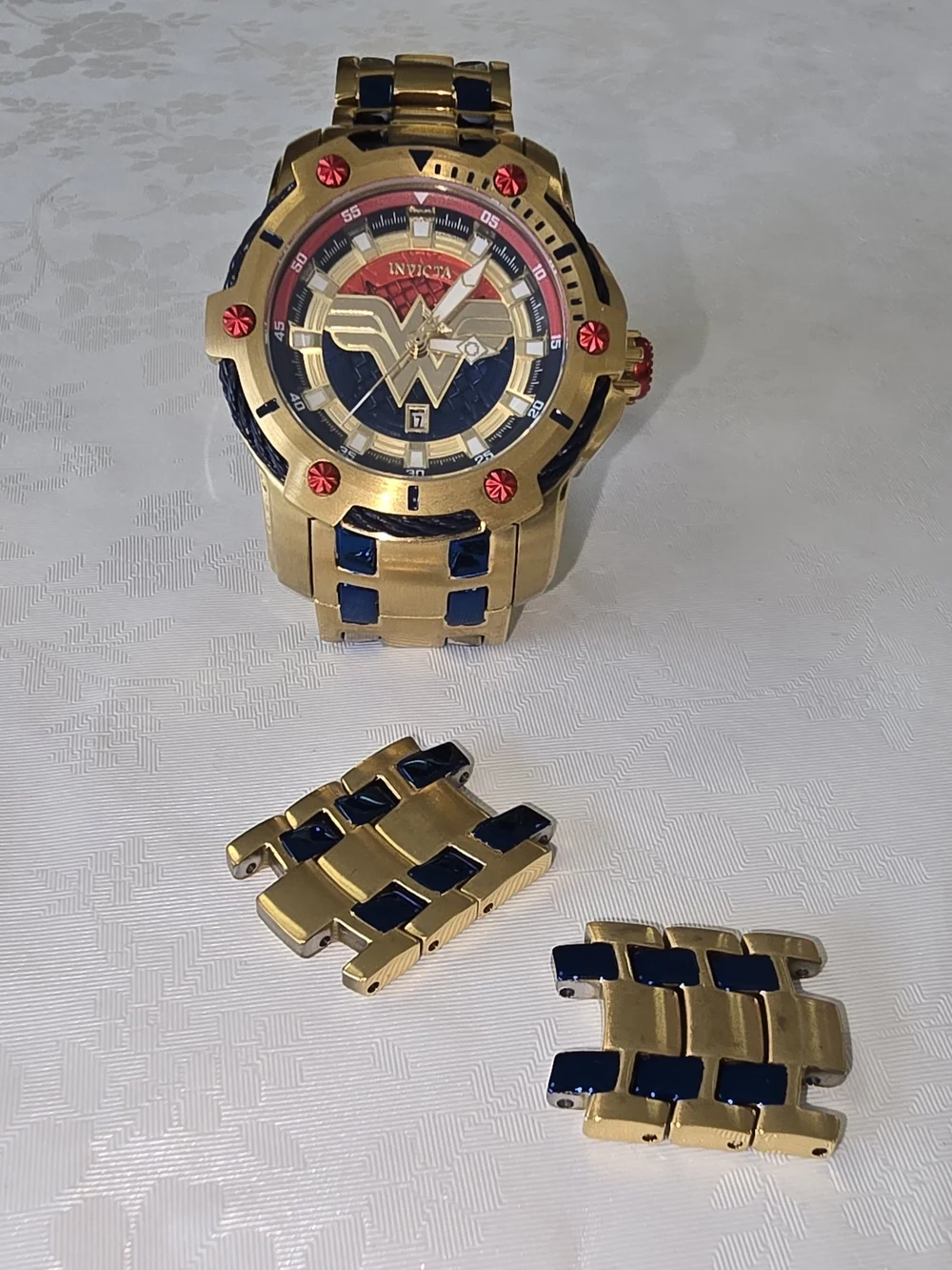 Invicta Gold, Blue & Red Wonder Woman Themed Watch